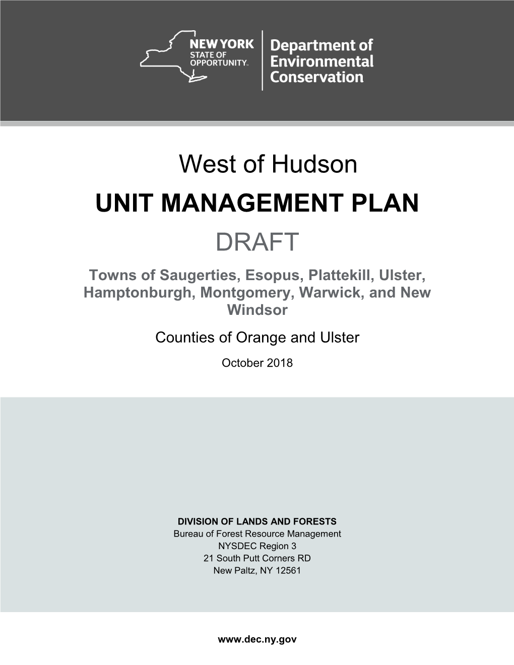 West of Hudson Draft Unit Management Plan