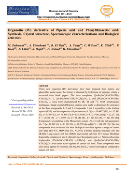 Organotin (IV) Derivative of Piperic Acid and Phenylthioacetic Acid: Synthesis, Crystal Structure, Spectroscopic Characterizations and Biological Activities