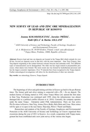 New Survey of Lead and Zinc Ore Mineralization in Republic of Kosovo