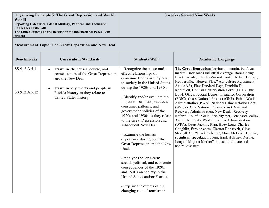 Organizing Principle 5: the Great Depression and World War II 5