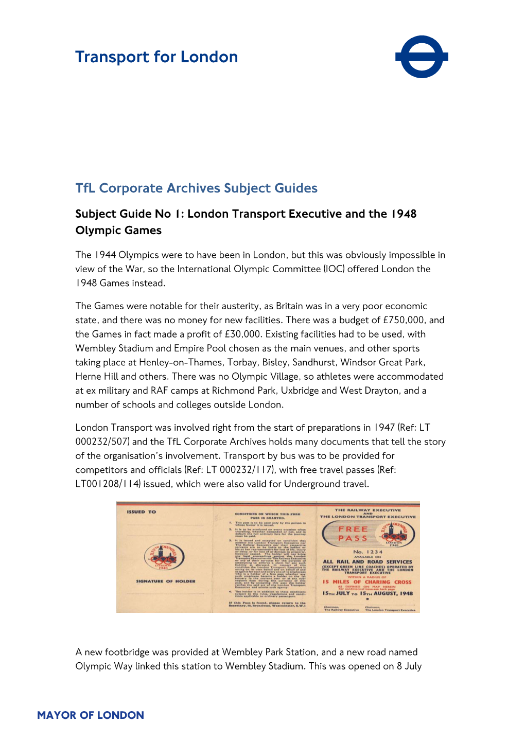 London Transport Executive and the 1948 Olympic Games