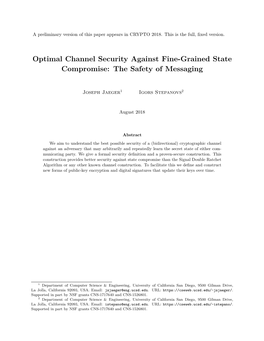 Optimal Channel Security Against Fine-Grained State Compromise: the Safety of Messaging