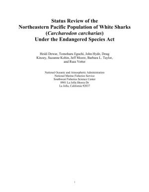Status Review of the Northeastern Pacific Population of White Sharks (Carcharodon Carcharias) Under the Endangered Species Act