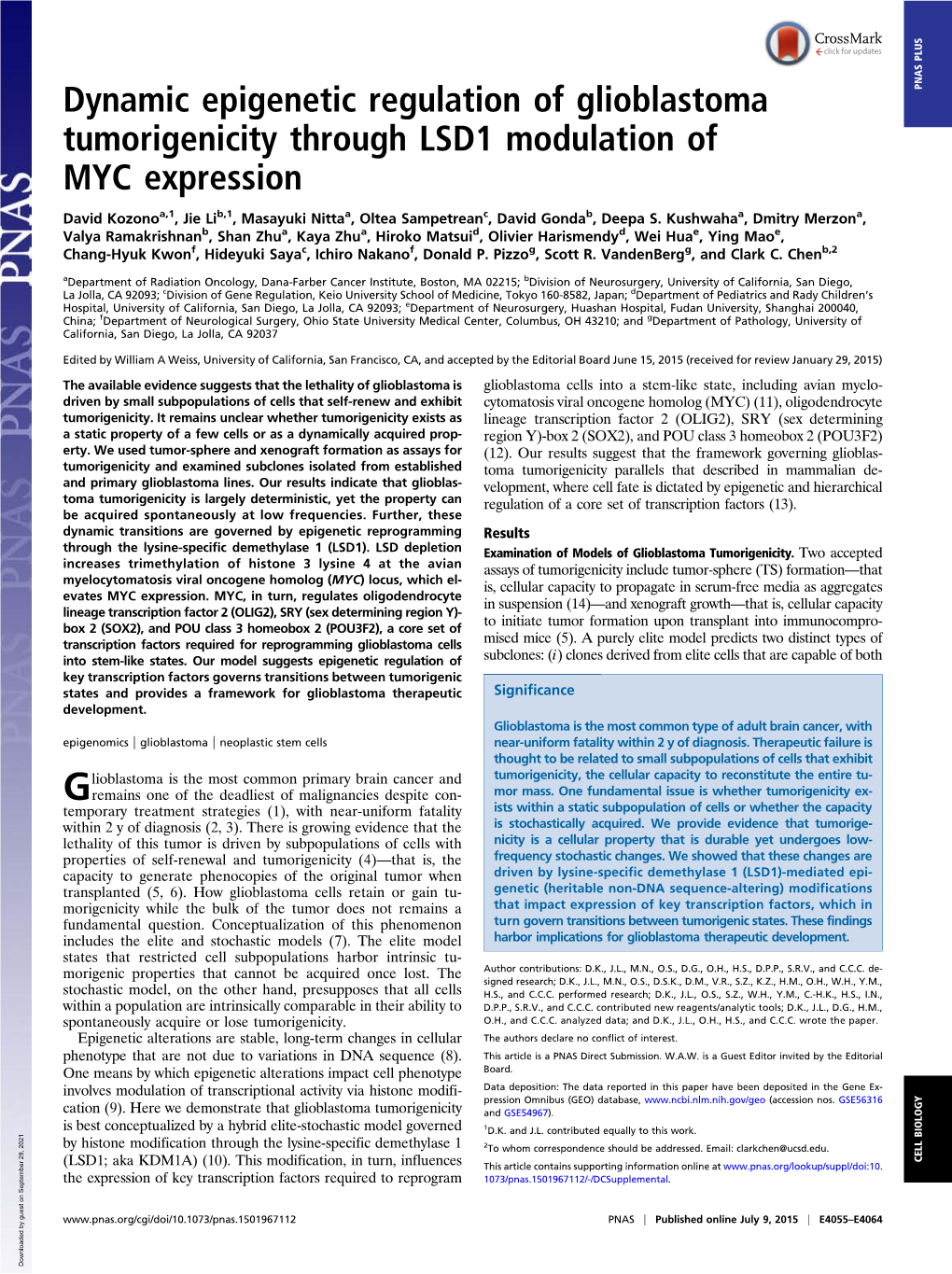 Dynamic Epigenetic Regulation of Glioblastoma Tumorigenicity Through