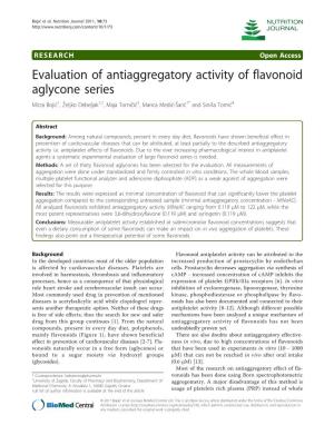 Evaluation of Antiaggregatory Activity of Flavonoid Aglycone Series Mirza Bojić1, Željko Debeljak1,2, Maja Tomičić3, Marica Medić-Šarić1* and Siniša Tomić4