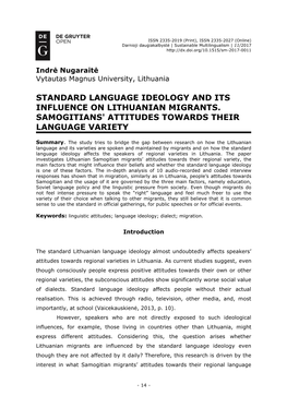 Standard Language Ideology and Its Influence on Lithuanian Migrants