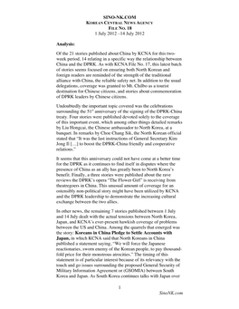 KCNA FILE NO. 18 the Proposed Agreement, This KCNA Story Serves As a Reminder to Both North and South Koreans of the History Between Themselves and Japan