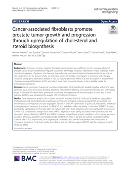 Cancer-Associated Fibroblasts Promote Prostate Tumor Growth And