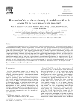 How Much of the Vertebrate Diversity of Sub-Saharan Africa Is Catered for by Recent Conservation Proposals?