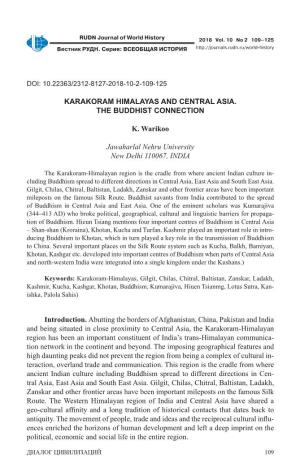 Karakoram Himalayas and Central Asia. the Buddhist Connection