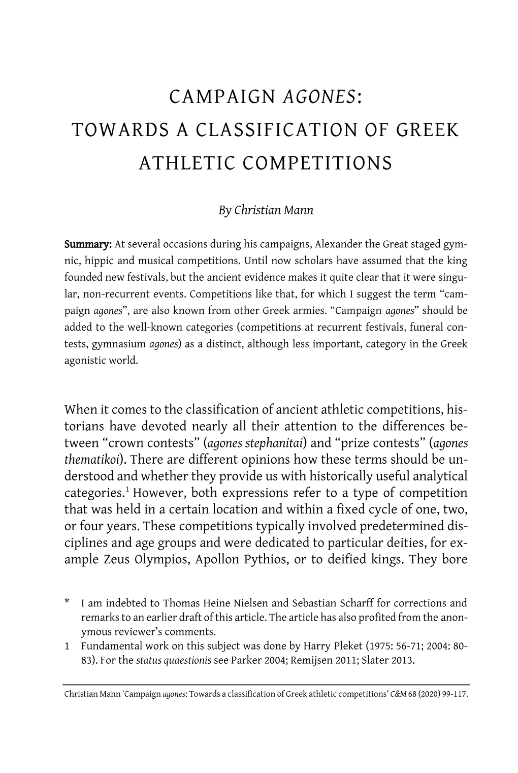 Campaign Agones: Towards a Classification of Greek Athletic Competitions