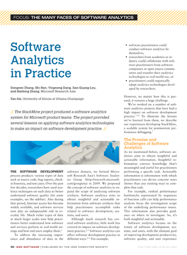 Software Analytics in Practice