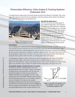 Photovoltaic Efficiency: Solar Angles & Tracking Systems