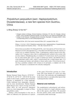 Polystichum Perpusillum (Sect. Haplopolystichum, Dryopteridaceae), a New Fern Species from Guizhou, China
