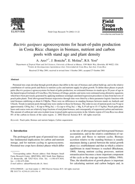 Bactris Gasipaes Agroecosystems for Heart-Of-Palm Production in Costa Rica: Changes in Biomass, Nutrient and Carbon Pools with Stand Age and Plant Density A