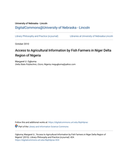 Access to Agricultural Information by Fish Farmers in Niger Delta Region of Nigeria