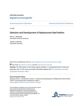 Selection and Development of Replacement Beef Heifers