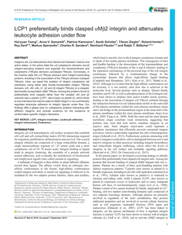 LCP1 Preferentially Binds Clasped Αmβ2 Integrin and Attenuates Leukocyte Adhesion Under Flow Hui-Yuan Tseng1, Anna V