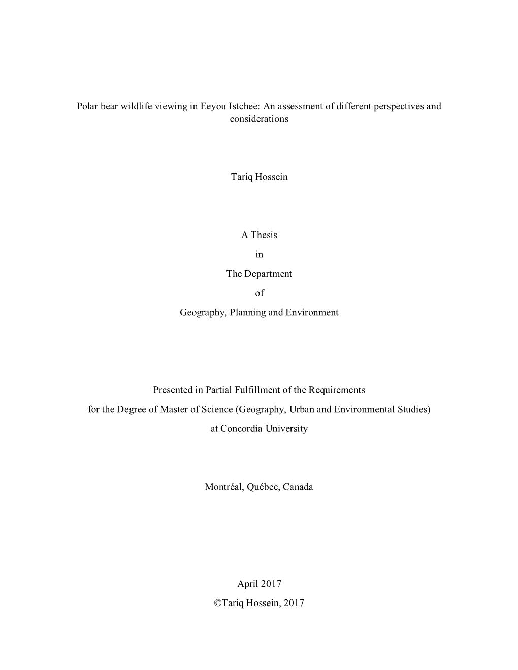 Polar Bear Wildlife Viewing in Eeyou Istchee: an Assessment of Different Perspectives and Considerations