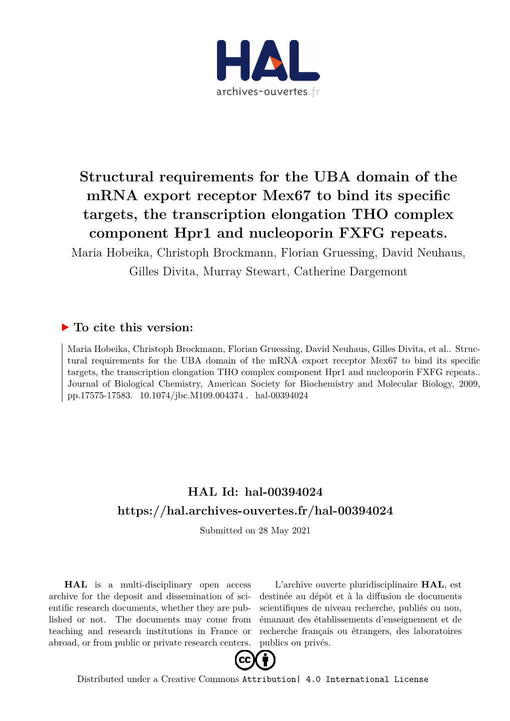 Structural Requirements for the UBA Domain of the Mrna Export