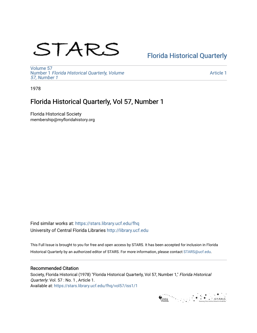 Florida Historical Quarterly, Vol 57, Number 1