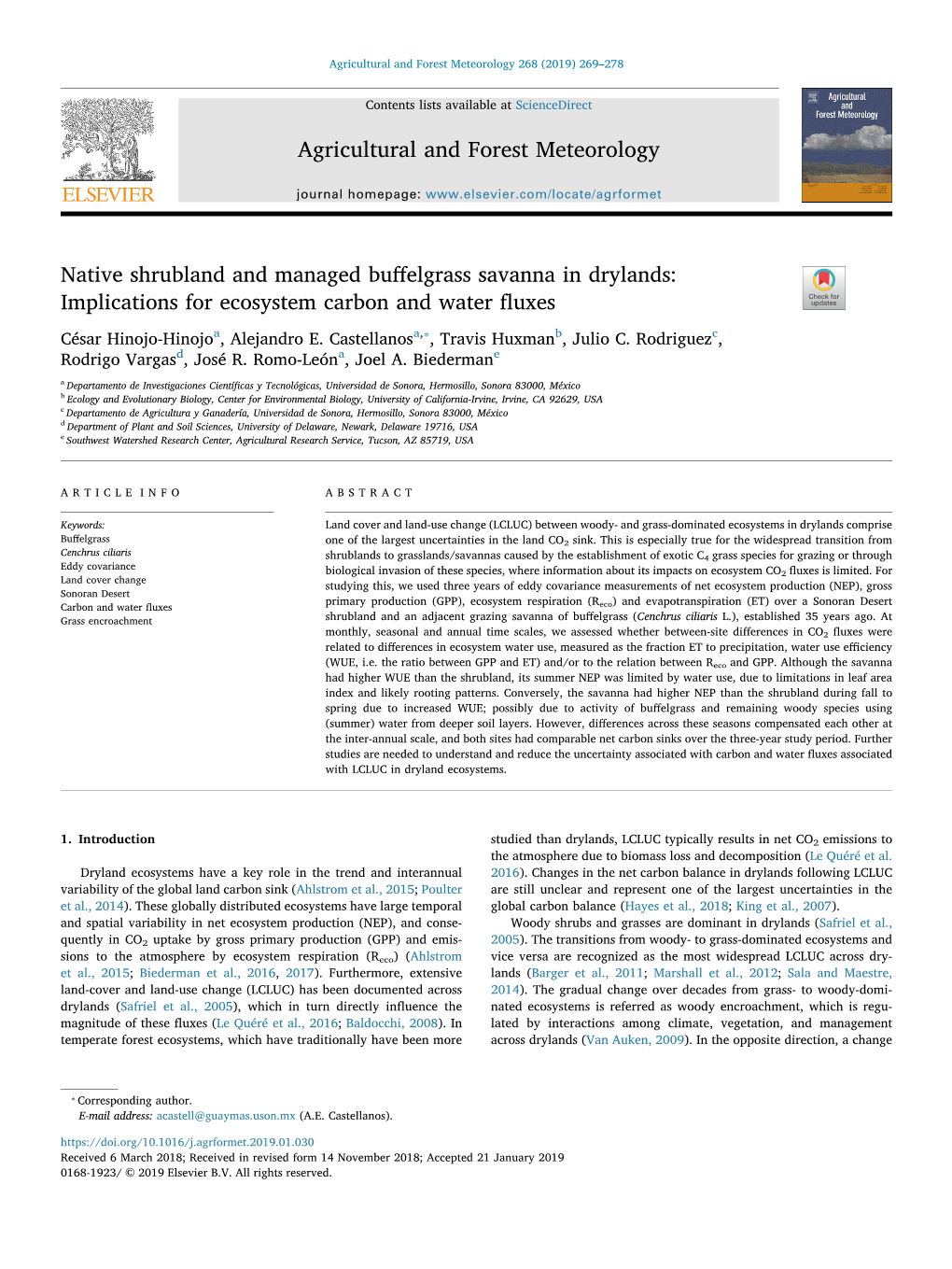 Native Shrubland and Managed Buffelgrass Savanna in Drylands