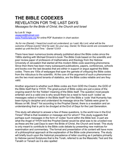THE BIBLE CODEXES REVELATION for the LAST DAYS Messages for the Bride of Christ, the Church and Israel by Luis B