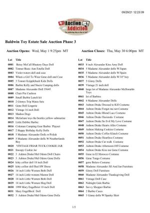 Baldwin Toy Estate Sale Auction Phase 3