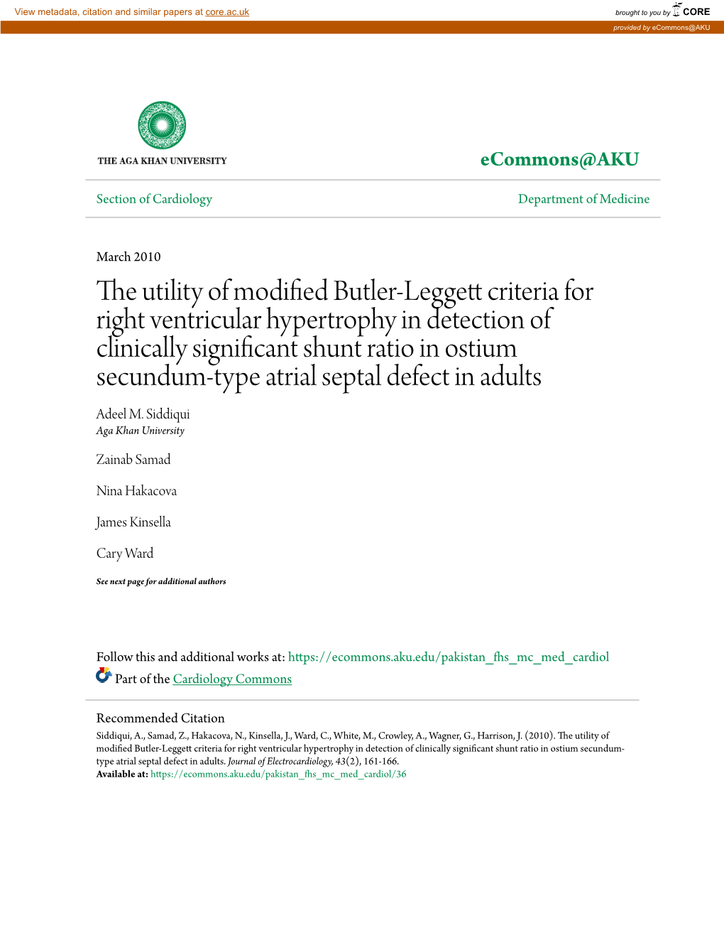 The Utility of Modified Butler-Leggett Criteria for Right Ventricular