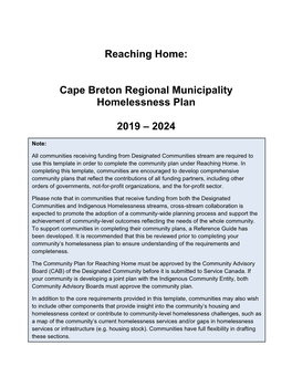 Cape Breton Regional Municipality Homelessness Plan 2019