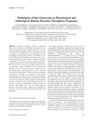 Modulation of Bax Expression in Physiological and Pathological Human Placentas Throughout Pregnancy