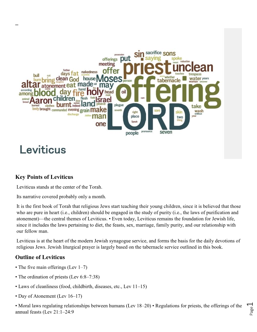 – Key Points of Leviticus Outline of Leviticus