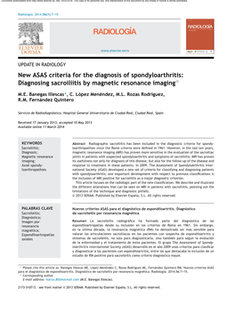 New ASAS Criteria for the Diagnosis of Spondyloarthritis: Diagnosing Sacroiliitis by Magnetic Resonance Imaging 9