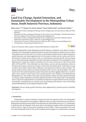 Land Use Change, Spatial Interaction, and Sustainable Development in the Metropolitan Urban Areas, South Sulawesi Province, Indonesia