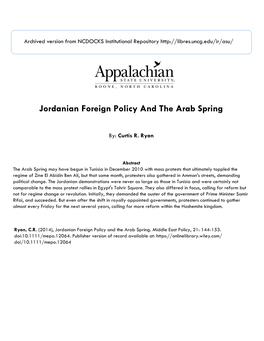 Jordanian Foreign Policy and the Arab Spring