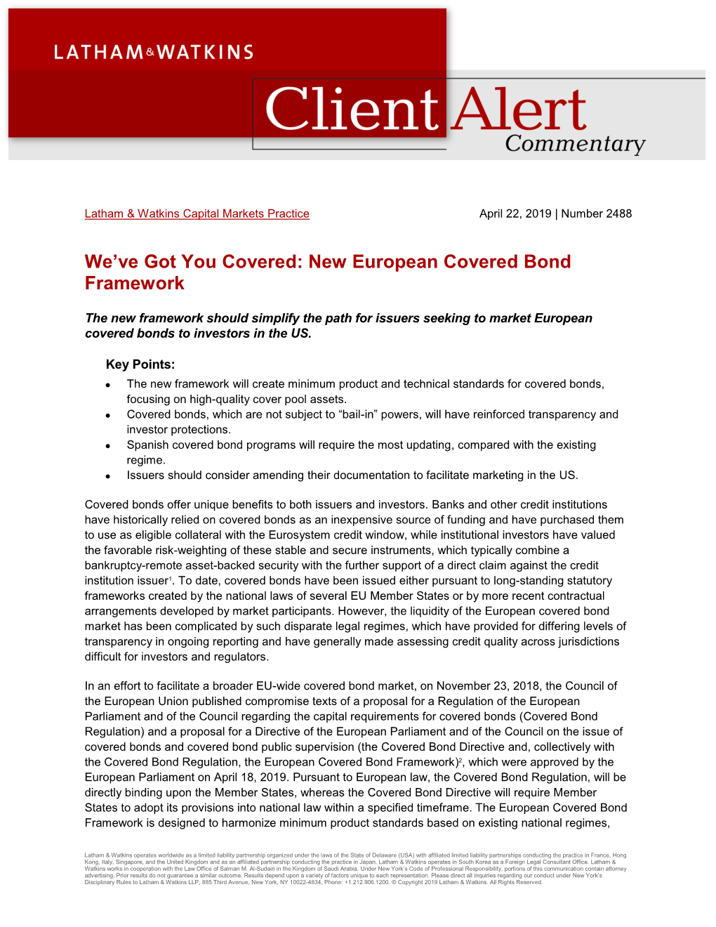 New European Covered Bond Framework