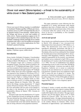 Clover Root Weevil (Sitona Lepidus) – a Threat to the Sustainability of White Clover in New Zealand Pastures?