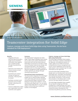 Teamcenter Integration for Solid Edge Fact Sheet