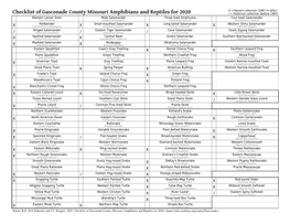 Checklist of Gasconade County Missouri Amphibians and Reptiles