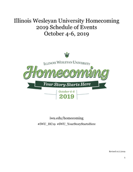 Illinois Wesleyan University Homecoming 2019 Schedule of Events October 4-6, 2019