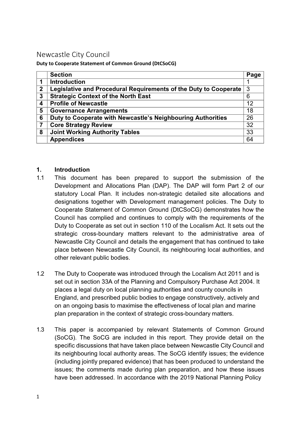 Newcastle City Council Duty to Cooperate Statement of Common Ground (Dtcsocg)