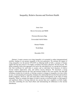 Inequality, Relative Income and Newborn Health