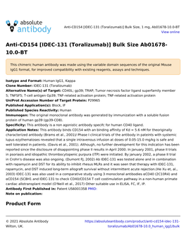 Anti-CD154 [IDEC-131 (Toralizumab)] Bulk Size Ab01678- 10.0-BT