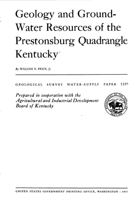 Water Resources of the Prestonsburg Quadrangle Kentucky