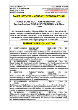 February Rare Soul Auction