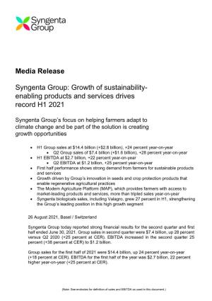 Media Release Syngenta Group: Growth of Sustainability- Enabling
