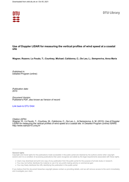 Use of Doppler LIDAR for Measuring the Vertical Profiles of Wind Speed at a Coastal Site