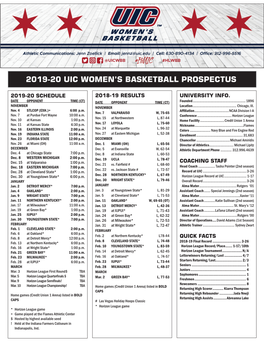 2019-20 Uic Women's Basketball Prospectus