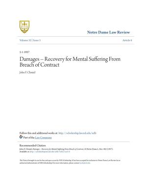 Damages -- Recovery for Mental Suffering from Breach of Contract John F
