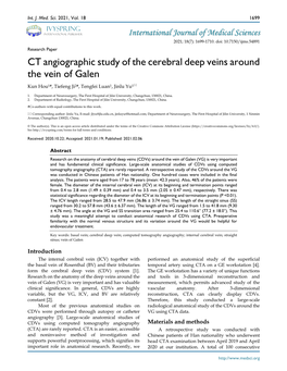 CT Angiographic Study of the Cerebral Deep Veins Around the Vein of Galen Kun Hou1#, Tiefeng Ji2#, Tengfei Luan1, Jinlu Yu1